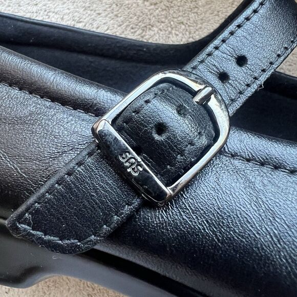 SAS Maria Black Leather Mary Jane Comfort Shoes Women 6.5 Narrow Buckle Classic - Picture 2 of 16